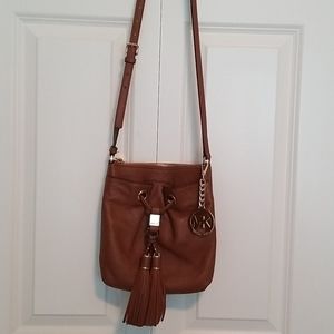 Michael Kors tan pebbled leather tassels crossbody bag